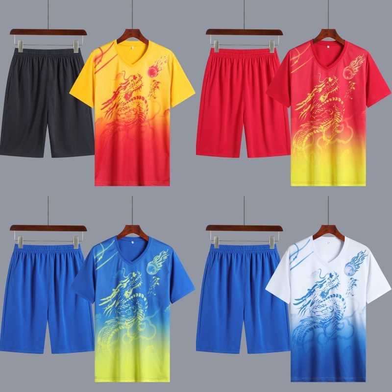 football Dragon-patterned set for men adult short-sleeve football shirt plain football competition training team uniform dragon boat L260606