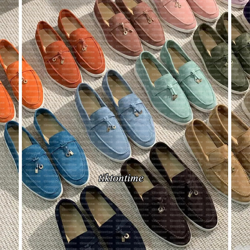 Brand Loafers Summer Charms Walk Suede Tassel Flat Shoes Comfort Shoes Slip on Women Gold or Silver Metal Lock Genuine Leather Decorate Flat Mules C