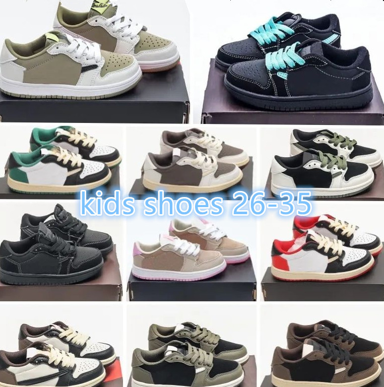 kids shoes designer airrs jordann 1 low jordanlys Basketball Shoe Infants Toddlers youth Sneakers trainer Reverse Mocha Olive Baby Sports boys At