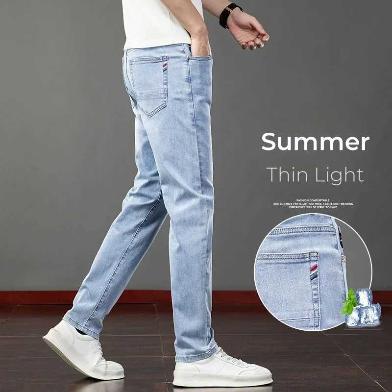 2026 Summer Mens Jeans Slim Fit Jeans Thin Stretch Straight Light Business Casual Denim Long Pants Male Classic Style BrandT260606