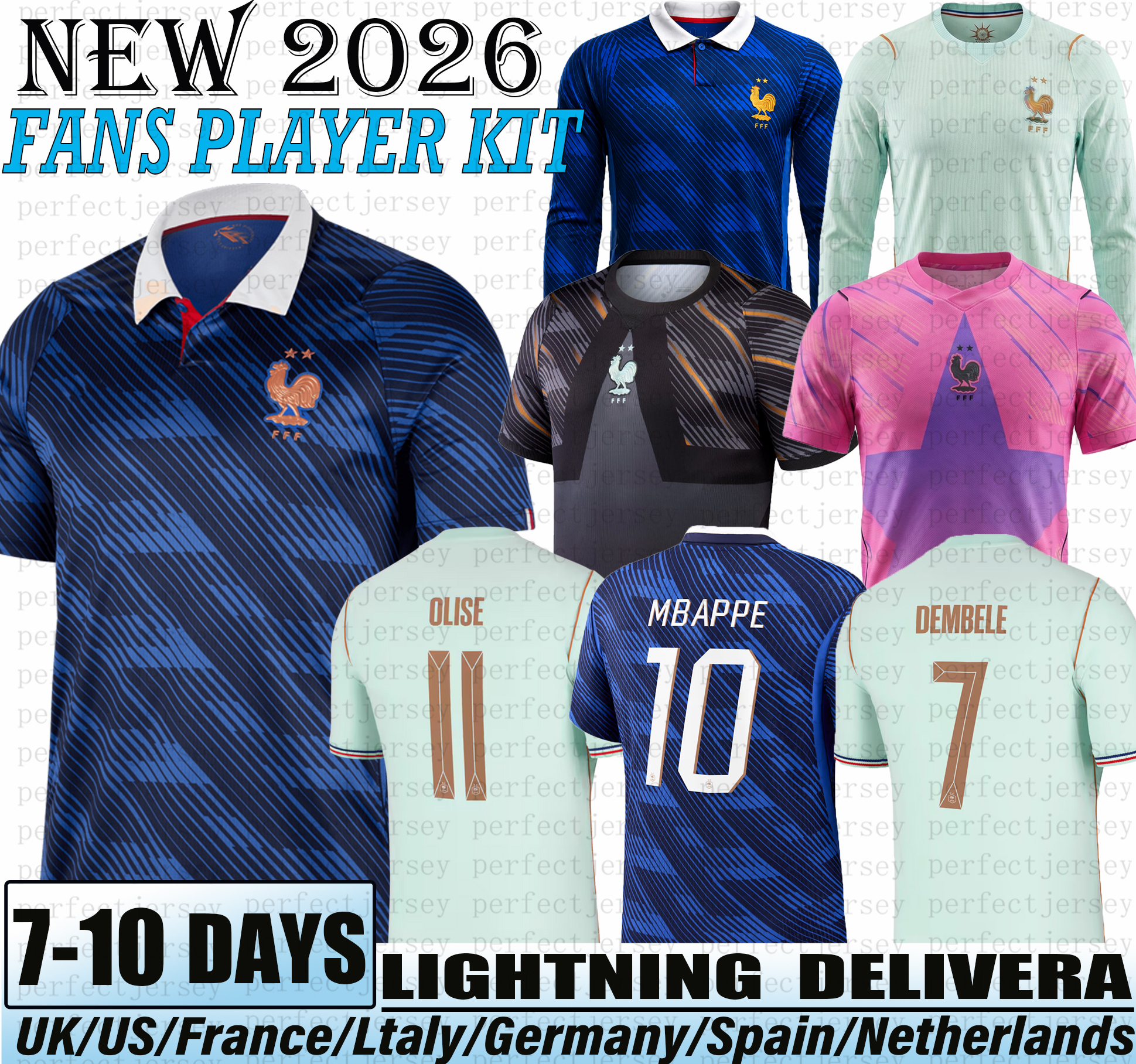 france world cup 2026 Jerseys French Kylian Mbappe Dembele Doue Soccer Jersey Thuram Olise Barcola Tchouameni Kone football shirt Fans Player Men-image-962708981