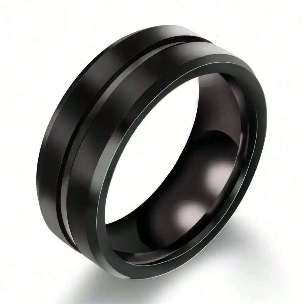 8mm Steel Black Grooved Matte Men's Luxury Wedding Engagement Ring Jewelry W260606