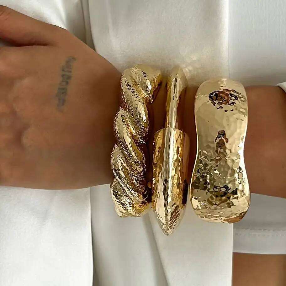 Ingemark Unique Irregular Heavy Metal Chunky Spring Bangles for Women Punk Geometric Charm Bracelet Grunge Jewelry Men New