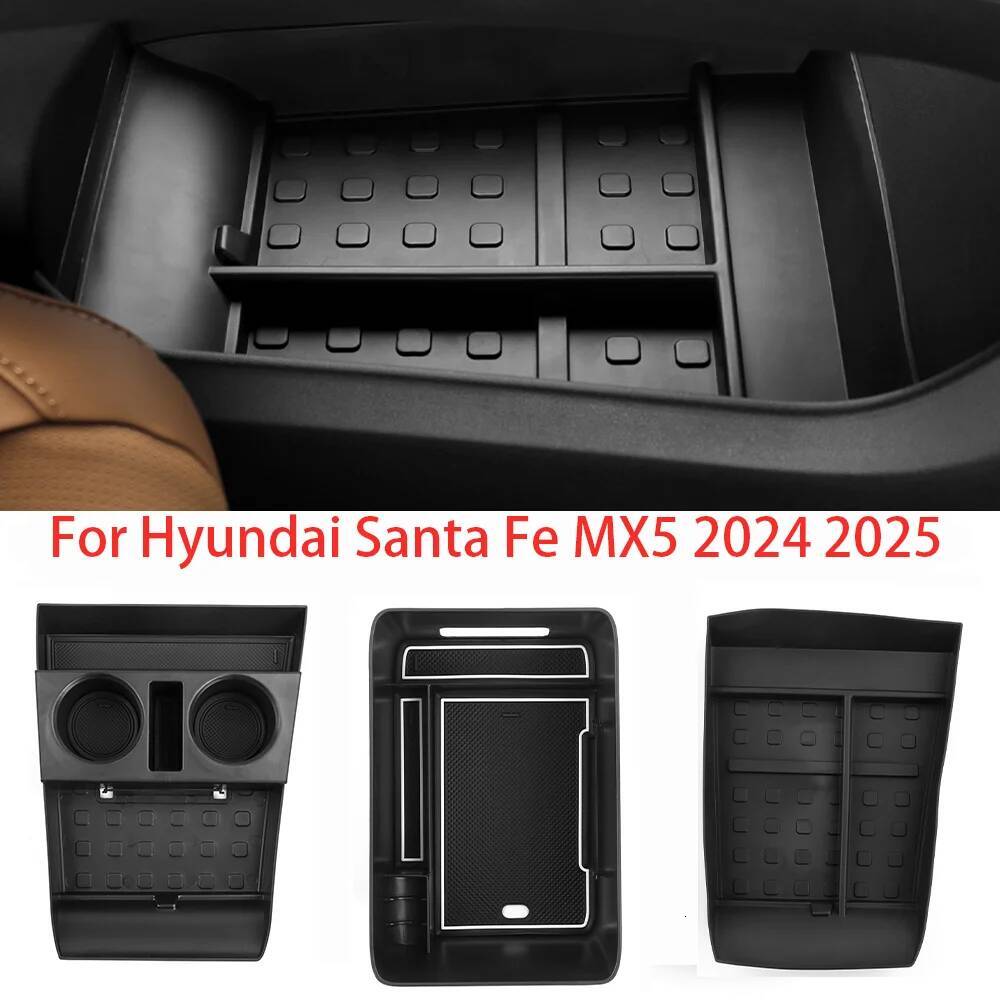 Auto Central/Cup Holder Storage Box Console Armrest Organizer ABS For Hyundai Santa Fe MX5 2024 2025 Interior Trim Accessories ddmynov