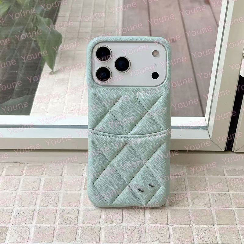 Luxury Quilted Caviar Leather Card Slot Chan nel Phone Case cc For iPhone 17 16 15 14 13 Pro Max Plus Women Designer Wallet Protective Cover-image-1109282705