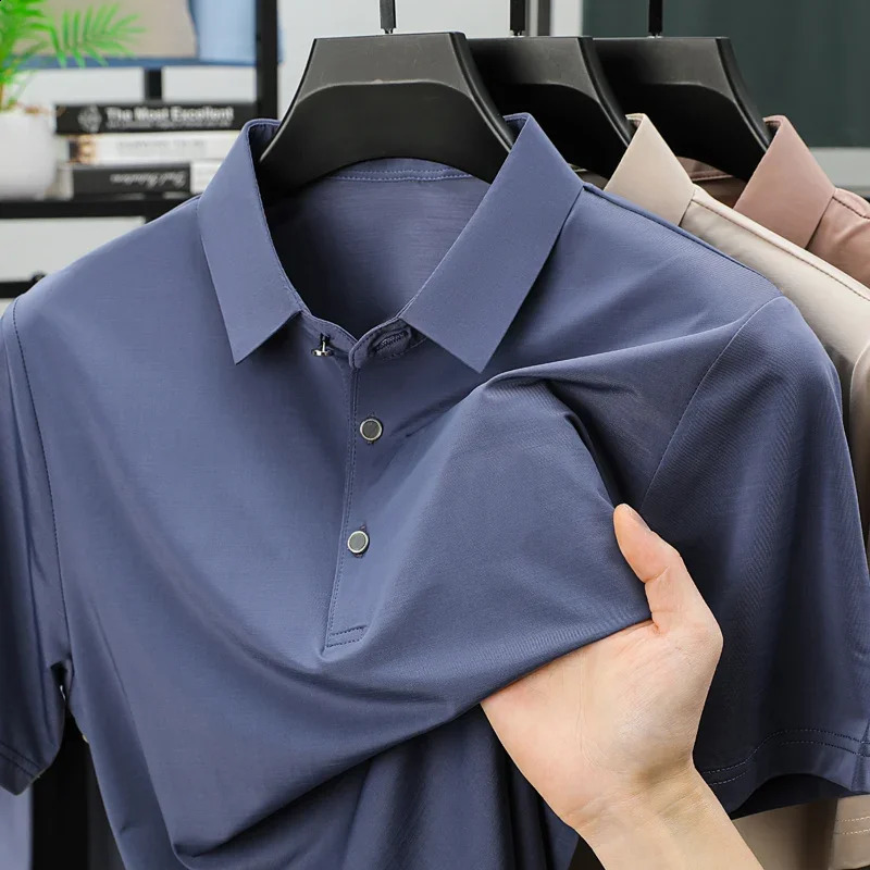 BROWON 2026 Summer Top Tees Men Polo Shirt Short Sleeve Solid Color Soft Breathable Thin Sport Golf for Man 260604BANJIA