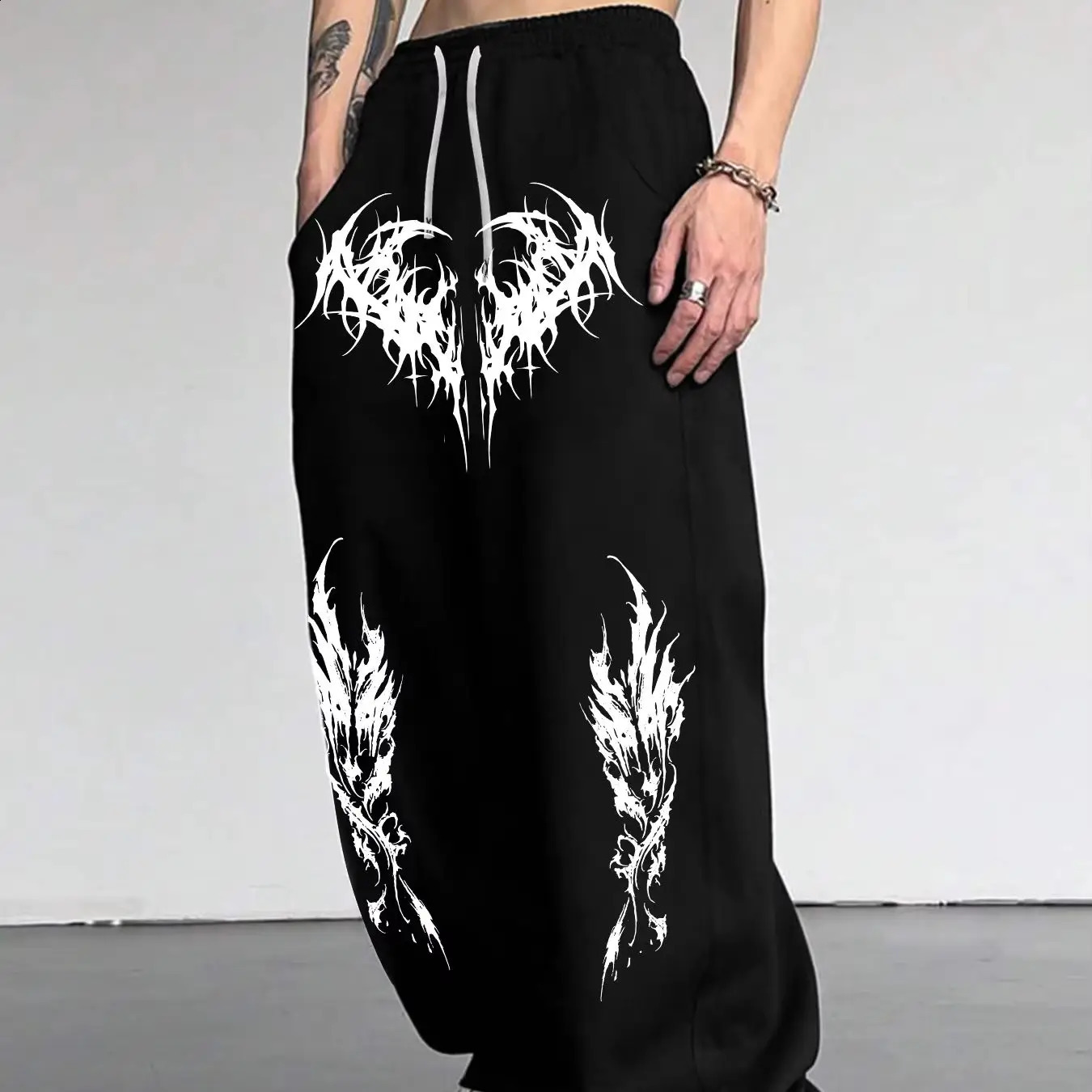 Gothic dark style mens casual sports jogging pants fashion trend long wide leg men clothing baggy 260528BANJIA