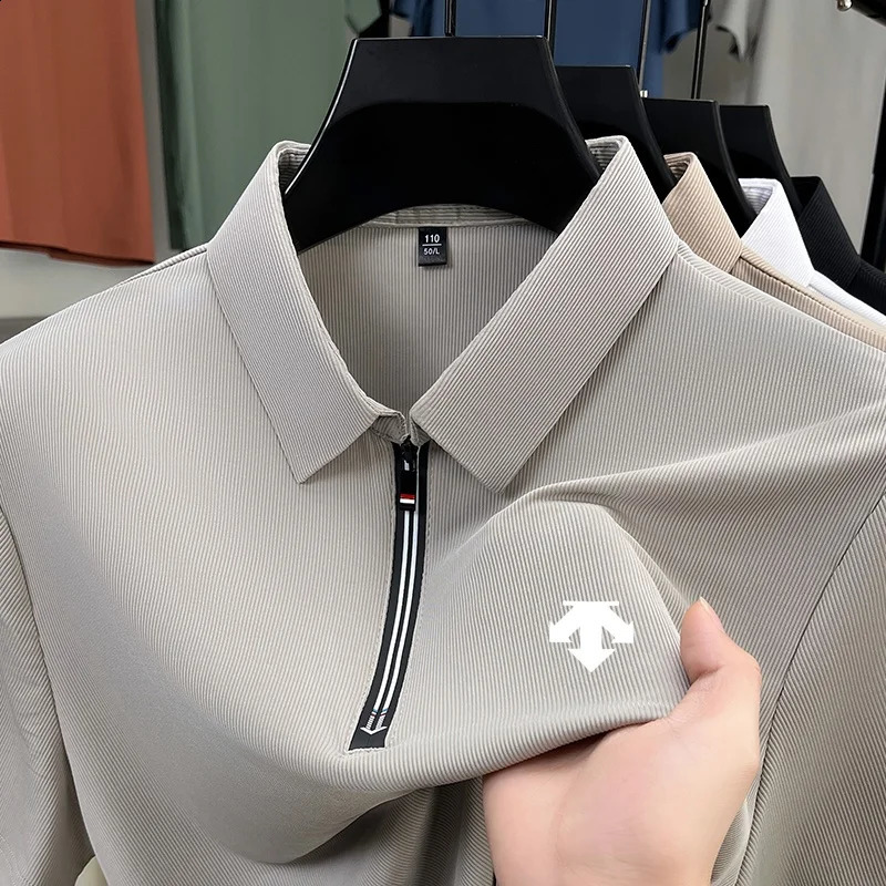 Original Mens Print Lapel Polo Shirt High Quality Half Zip Short Sleeved Solid Color Summer Tshirt Business Casual Wear 260604BANJIA