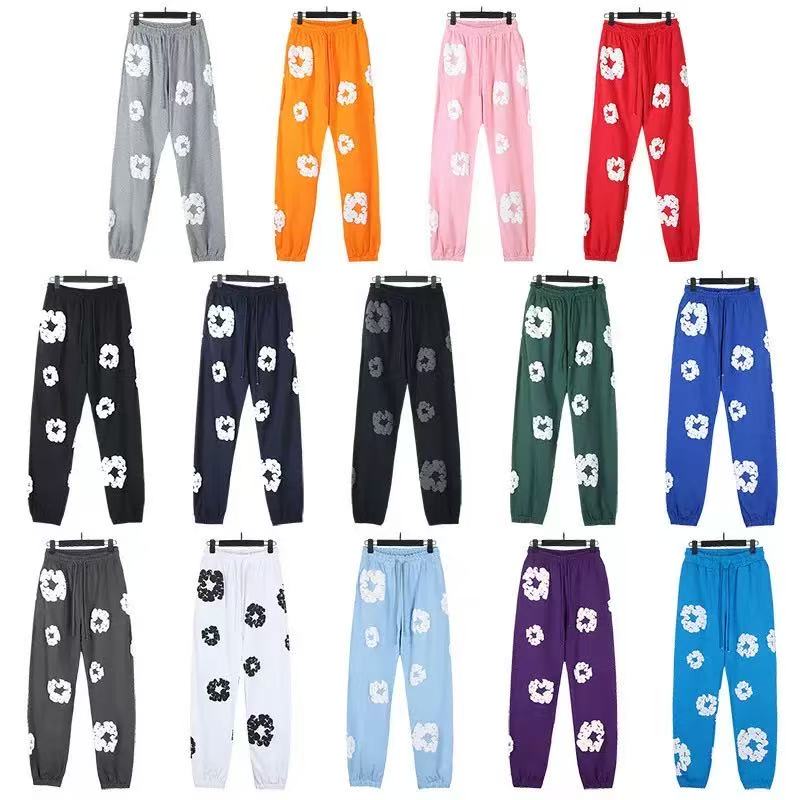 Denim Pants Designer Sweatpants Unisex Multi Colors Cotton Wreath Graphic Puff Print Baggy Wide Leg Joggers Men Luxury Trendy Streetwear Hip Hop Y2k