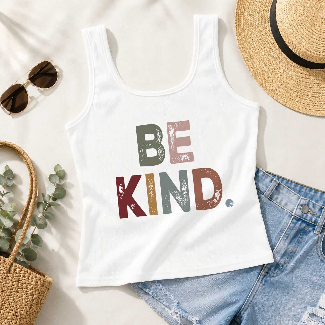 Camis 90s Sleeveless Sexy Spicy Girl Streetwear Crop Tops Casual Ribbed Printed BE KIND Graphics Summer Vintage Gothic Tank Top X260606