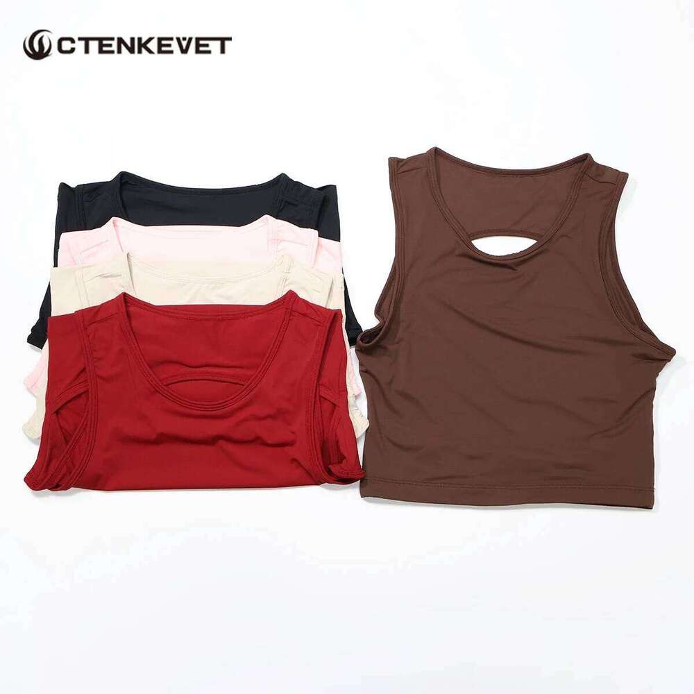Ctenkevet Women's Backless Quick-Dry Sports Vest Sleeveless Push-Up Tank Shockproof Running Crop Top for Gym Fitness f1645