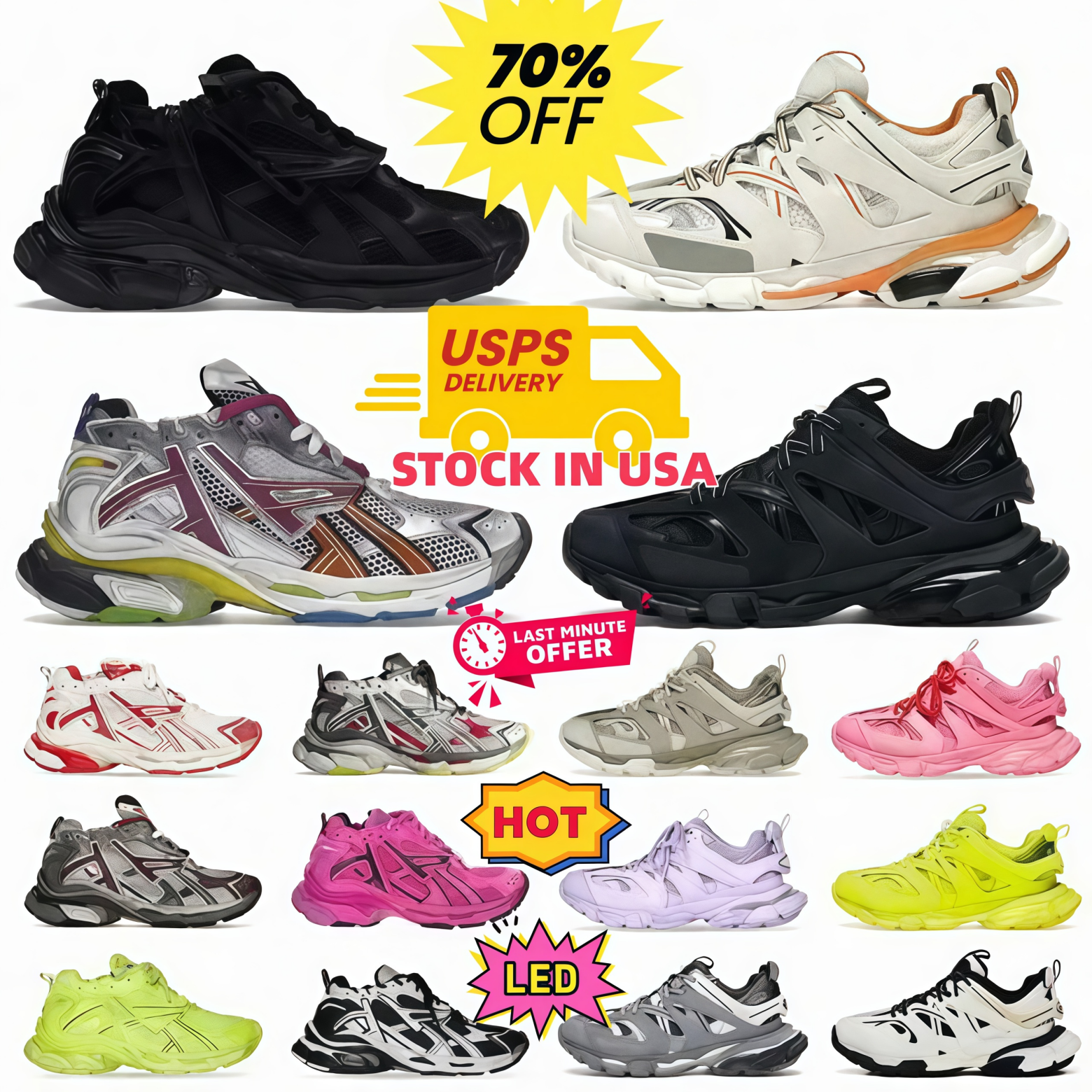 Paris Track 3 LED Light Trainers Mens Women Runner 7 0 Designer Sneakers Casual Platform Black White Pink Blue Grey Ancien Daddy Running Shoes Outdo