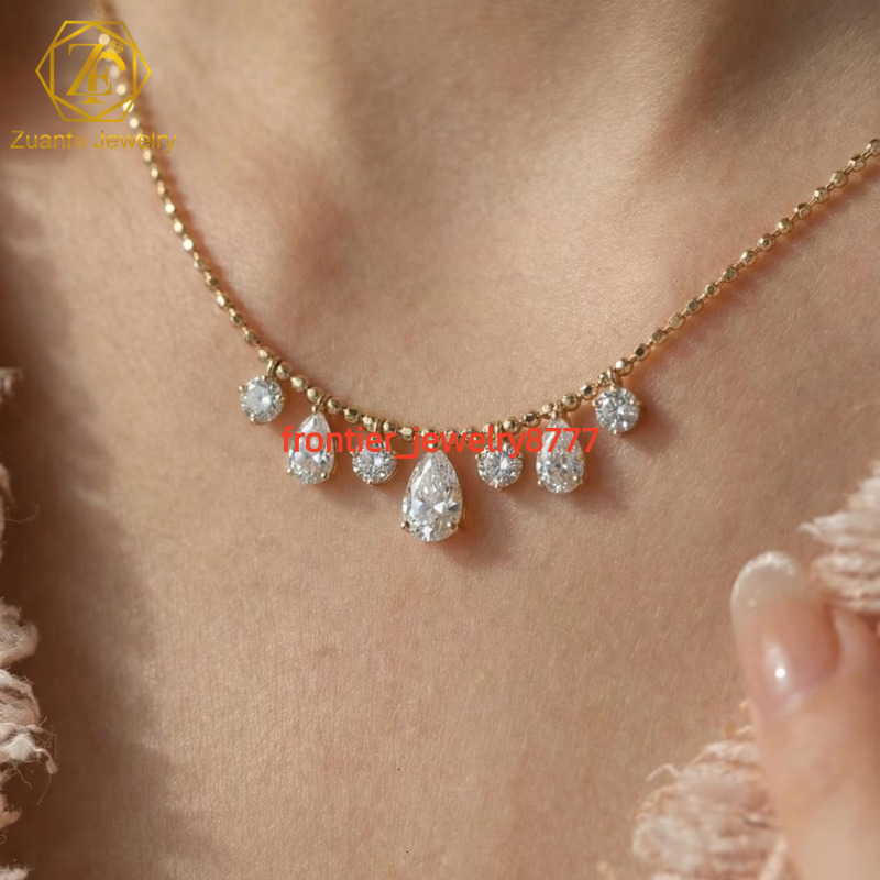 IGI Lab Grown Diamond Necklace 18k Gold 3ct DEF VVS Claw Setting Pendant Pear Oval Heart Round Emerald Cut Lab Diamond Necklace