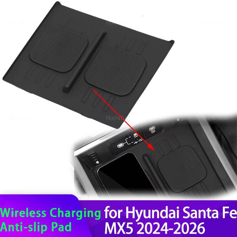 Wireless Charging Silicone Pad For Hyundai Santa Fe MX5 2024 2025 2026 Central Control Charger Protector Cover Anti-Slip Mat ddmynov