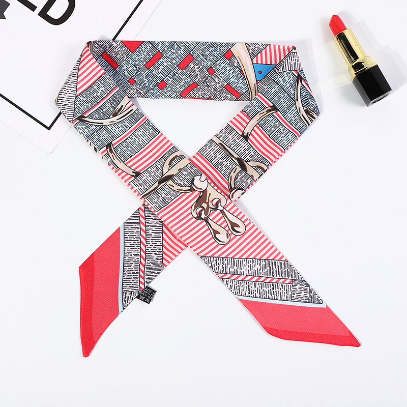 Designer Korean Style Narrow Print Silk Scarf Retro Small Neckerchief Binding Bag Decoration Double Sided Printed Ribbon Long And Thin 5X90cm