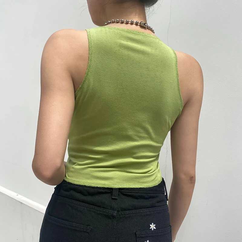 Camis Top Y2k Sexy Green Crop Summer Vintage Harajuku Flower Tank Tops Aesthetic Fairy Streetwear Sleeveless Women Clothing X260606