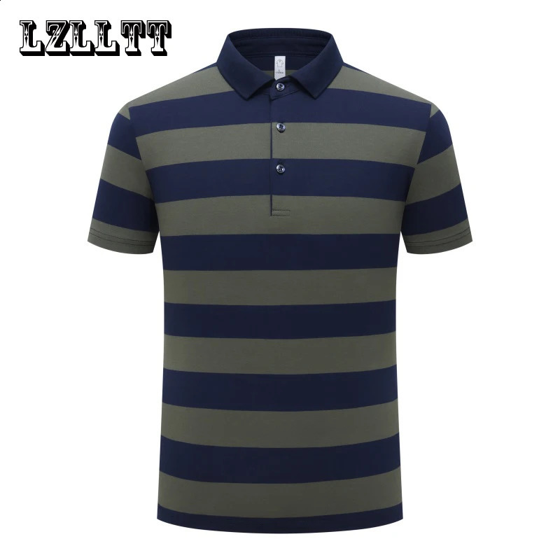 Summer Men Classic Striped Polo Mens Cotton ShortSleeved Fashion Business Casual Shirt Male Drop LZLLTT 260604BANJIA
