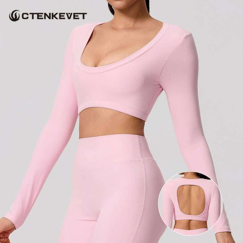 Women's Sports Long Female Backless Yoga Breathable Soft Shirt Autumn and Winter Training Top Woman Gym Sportswear 2d36e