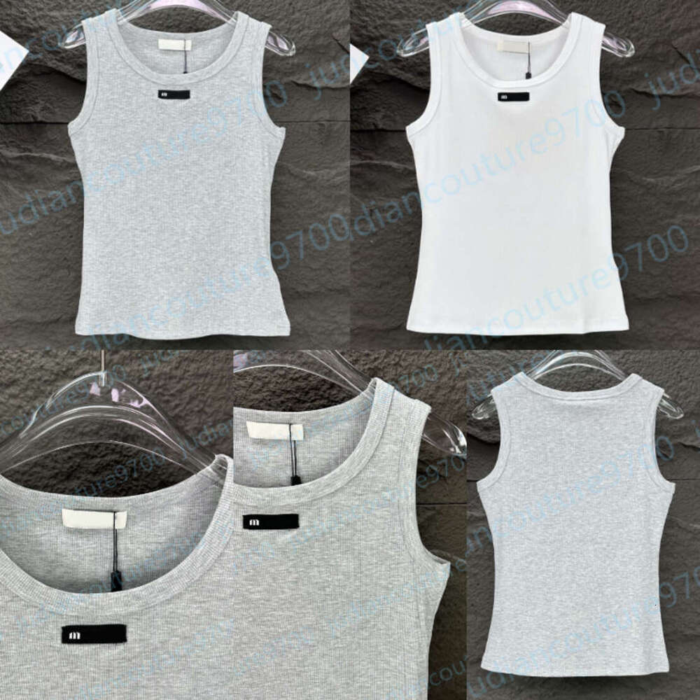 Classic miustops women designer Versatile Basic Fashion Ribbed Tank Top for Women Embroidery Brand logo High quality All-match Stretch Knit Slim Fit