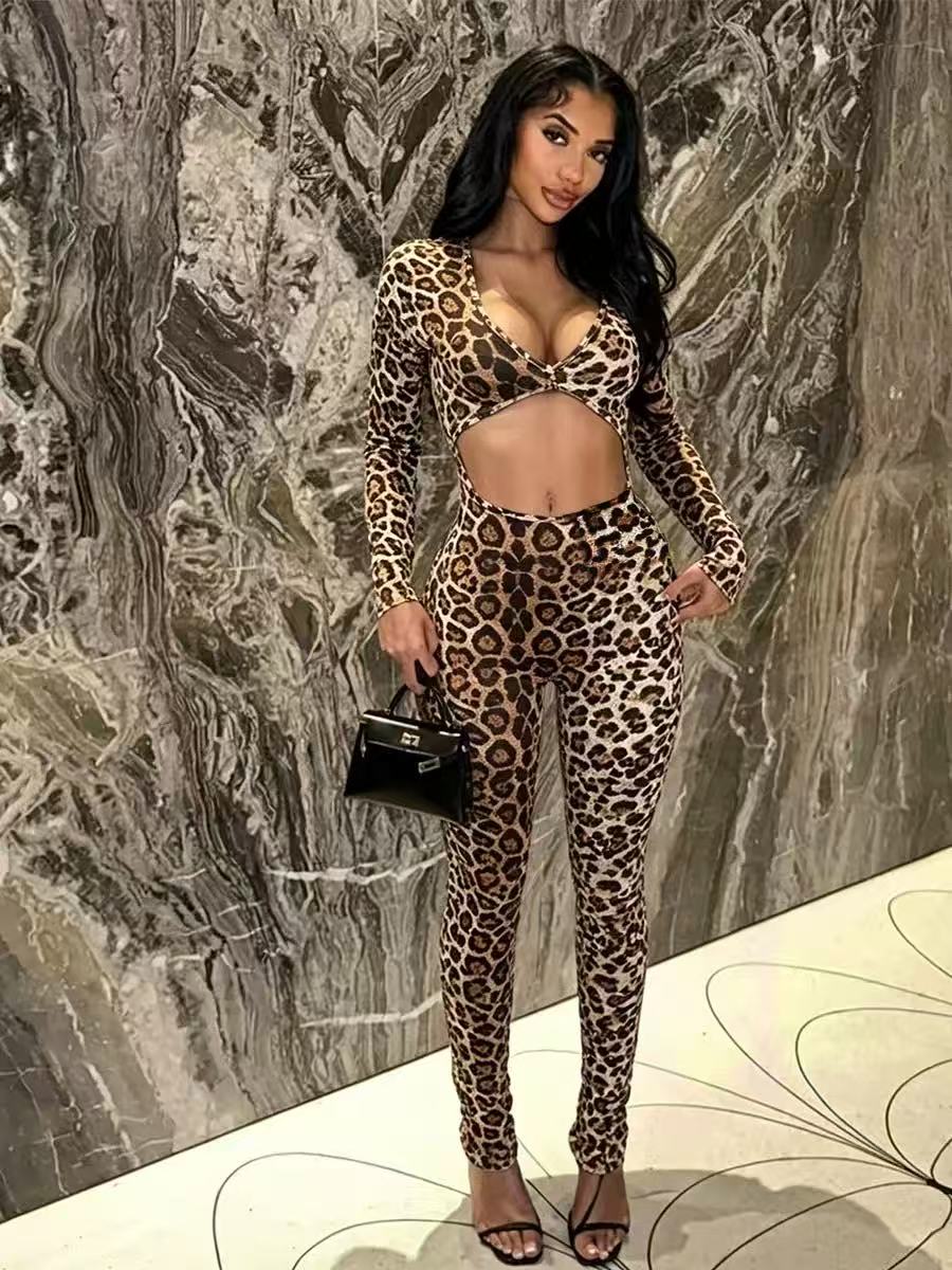 Jumpsuits for Women rompers Sexy Hollow Out Bandage Bodycon Bodysuits Leopard print jumpers Night Club wear Skinny Overalls 5833-image-862894555