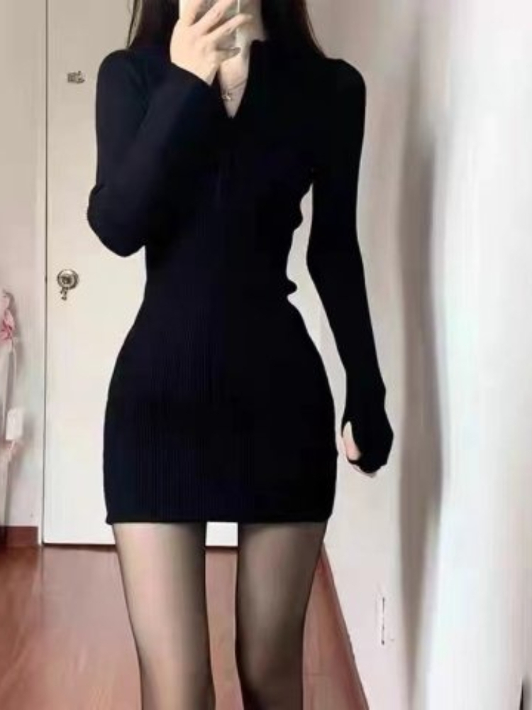 (361) New spring slim fit grey hip skirt thread dress autumn and winter women's clothing-image-1109319741