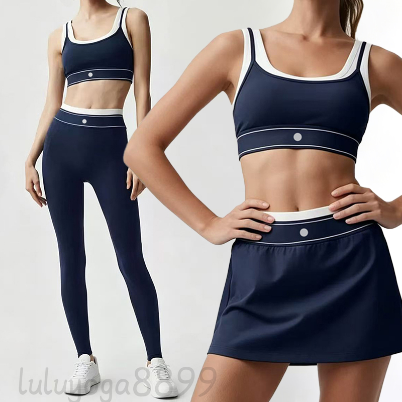 Women's Yoga Sets Leggings Skirt 2 Piece Outdoor Outfit Color Blocking Sports Vest Gym Suits Sports Bra High Waist Hip Lifting Yoga Pants Fitne