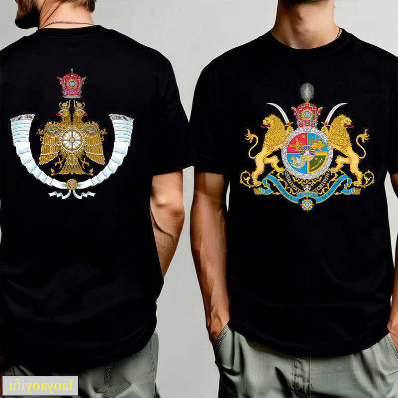 Coat Imperial of Arms of Iran Pahlavi T-Shirt Mens Black Graphic T Cotton Summer Short Slve Shirt History Enthusiasts Gift D260606