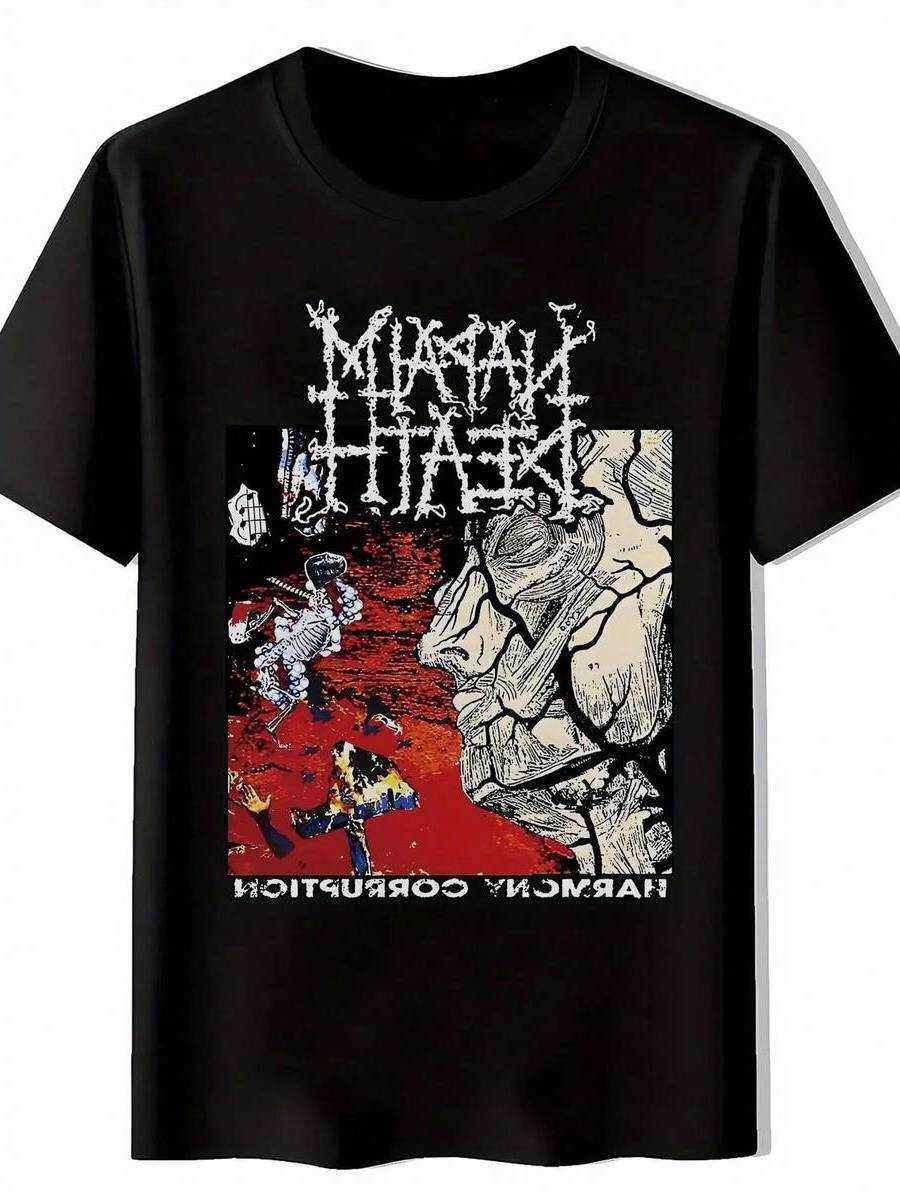 Heavy Mens Metal Band Graphic T-Shirt - Black Vintage Rock T With Napalm Death Corruption Text D260606