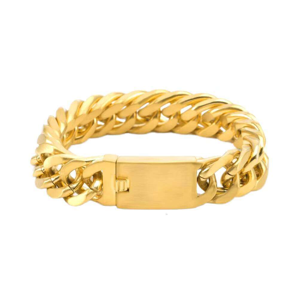 SDA 18K PVD Double-Layer Gold-Plated Miami Cuban Chain Bracelet Necklace Geometric Stainless Steel Jewelry Buddhist Theme
