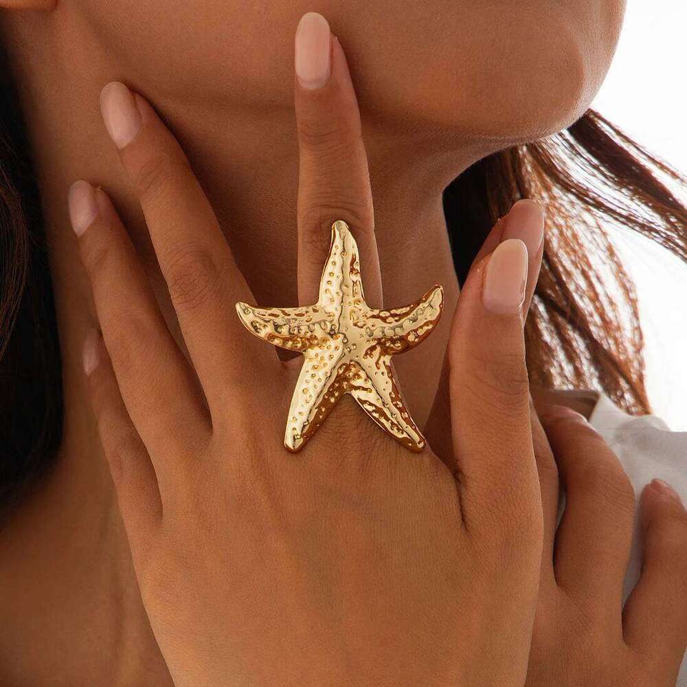 Ingemark Size 8 Exaggerated Big Starfish Gold Color Rings Women Boho Creative Irregular Geometric Couple Ring Wed Jewelry Men