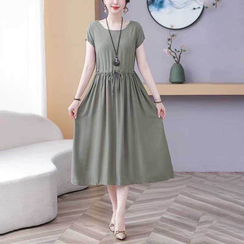 062 Elegant women's cotton short-sleeved dress, suitable for wearing in hot seasons-image-1109301828