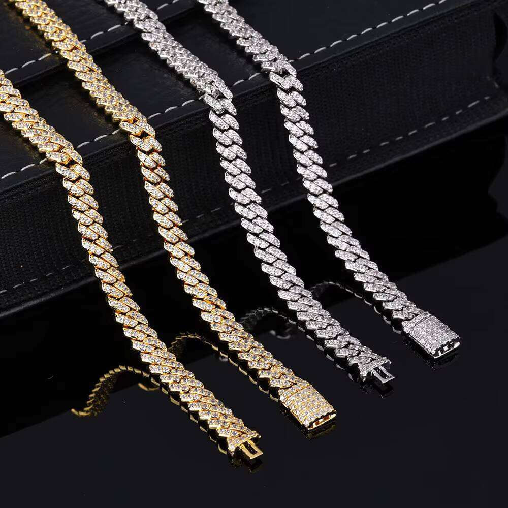 European and American Hip-Hop Geometric Gold-Plated 6mm Single Row Zircon Cuban Chain Necklace, Light Luxury High-End Men's Accessory