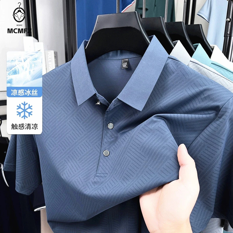 Mens Casual Polo Shirt Short Sleeve Embossed Geometric Pattern Button Neck Breathable Summer Tops 260604BANJIA