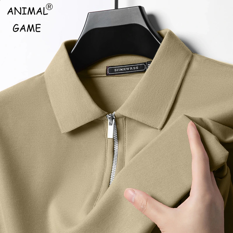 Mens Solid Color Polo Shirt Short Sleeve Zipper Tshirts for Men Summer Lightweight Streetwear Fitness Breathable Large Tops 260604BANJIA
