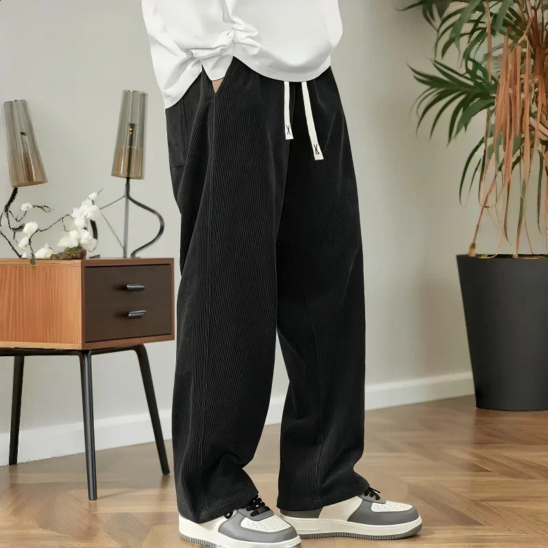 2026 Mens Corduroy Casual Pants Fashion Loose Fit Baggy Straight Sweatpants Elastic Waist Drawstring Outdoor Streetwear 260528BANJIA