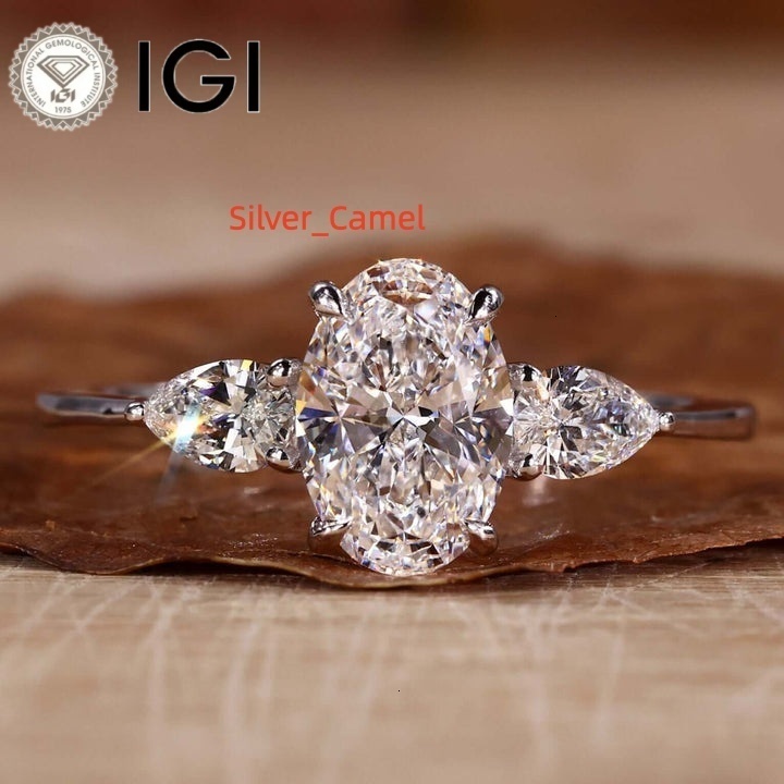 ZuanFo IGI Certified 1CT-5CT VVS1 VS2 Oval Filled Lab Grown Diamonds Silver 18K Solid Engagement Wedding Rings for Women Men