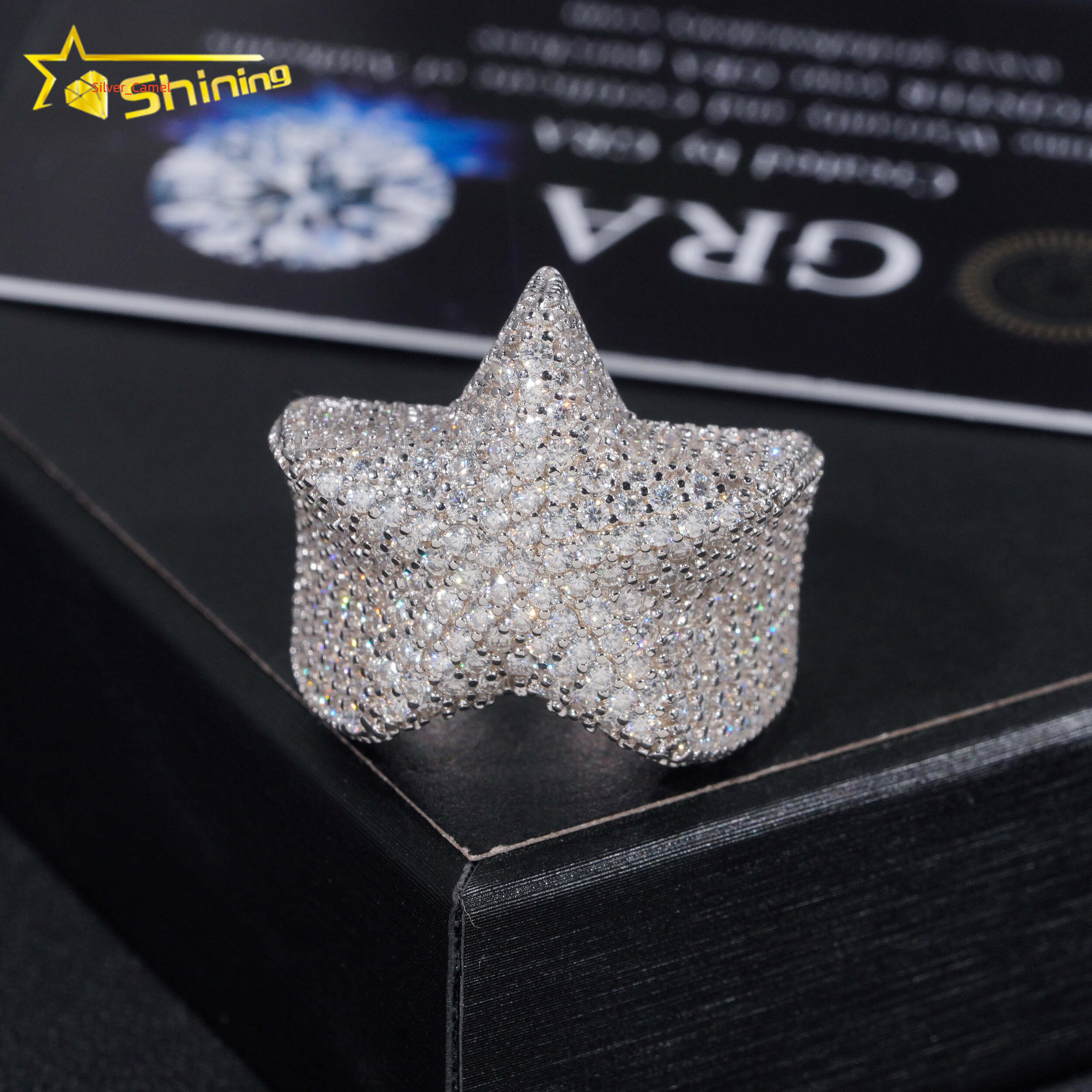 Hip Hop Iced Out High Quality Star Rings 925 Sterling Silver D Color VVS Moissanite Mens Ring