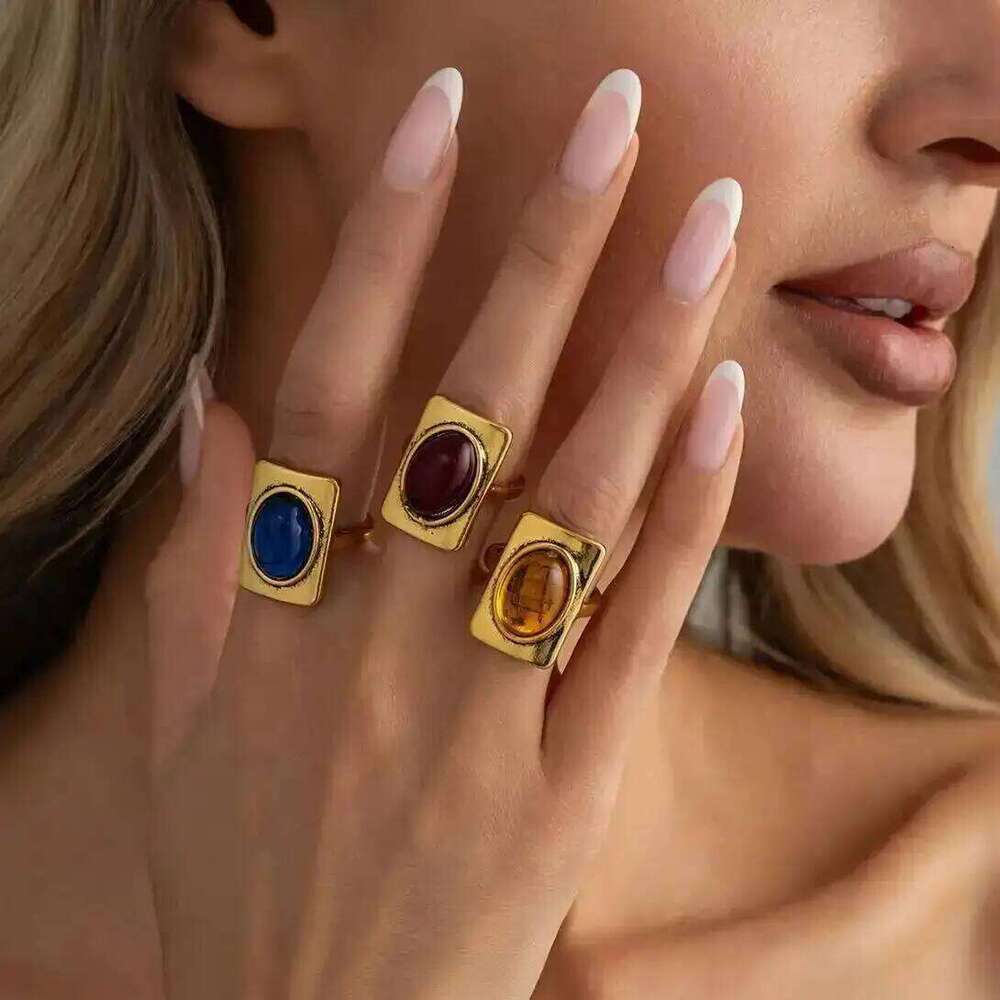 Ingemark 3 Pcs/Set Exquisite Vintage Inlay Resin Women Men Creative Square Geometric Metal Rings Party Jewelry Gifts New
