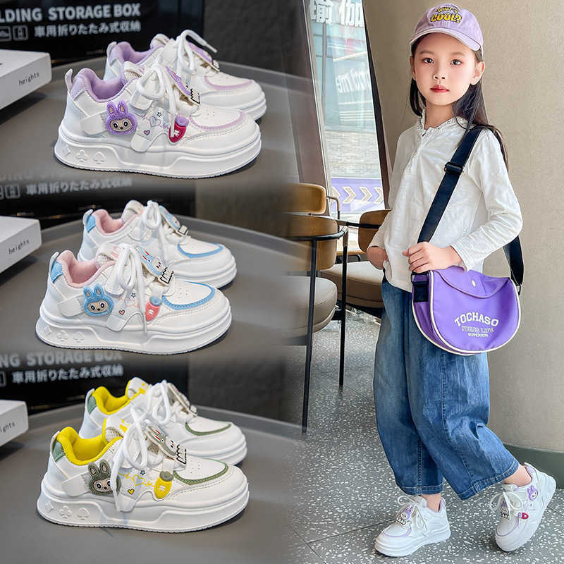 Childrens Girls Sneakers 2025 Spring and Autumn Fashion Soft Sole Non-Slip L Labubu Little Girls Casual White Shoes L260606VWQ3