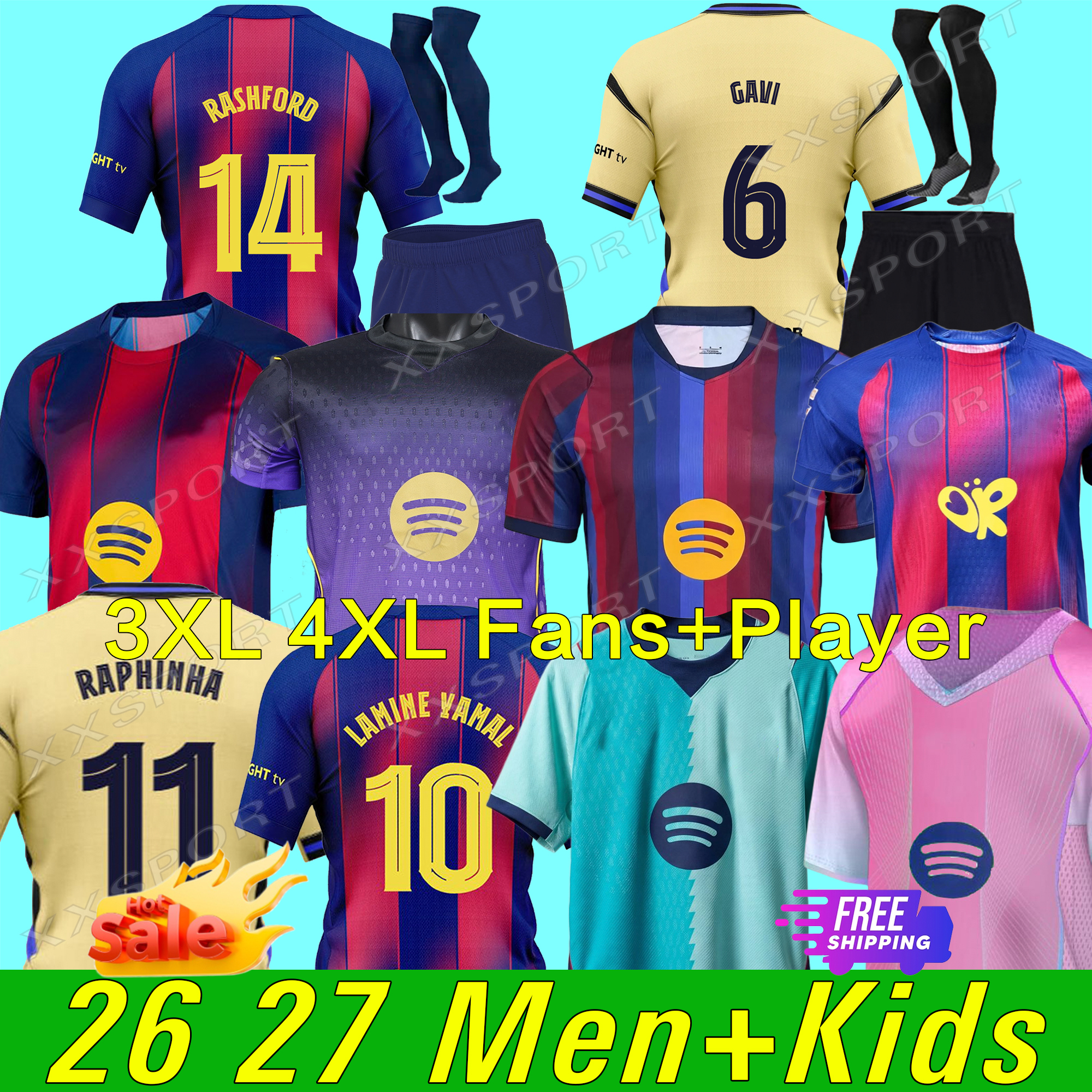 26 27 Barcelona soccer jerseys LAMINE YAMAL RASHFORD GAVI OLMO JOAO CANCELO kits 2025 2026 football shirt men kit youth kids sets uniforms Home Away