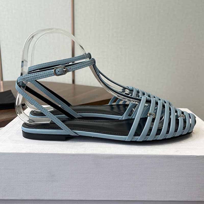 womens exquisite goatskin CAGE FLAT sandal Classic unique Cage effect designer Almond toe shape Daily Outfit sandals gold silver metals iconic decor