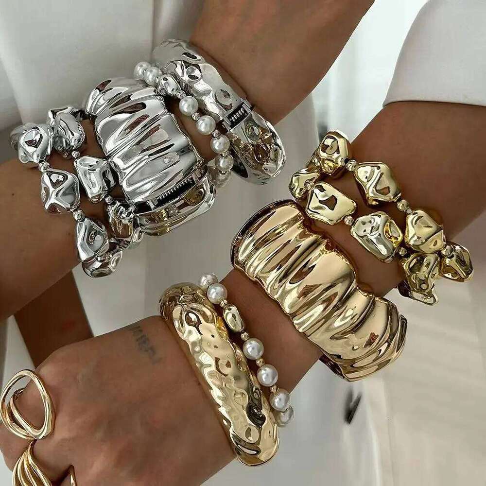 Ingemark Punk Imitation Pearls CCB Beads Chain Bracelets for Women Vintage Irregular Geometric Spring Bangle Party Men Jewelry