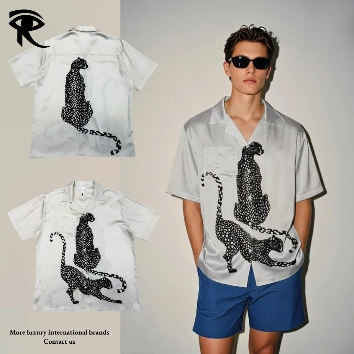 Unisex 2026 Vintage Satin Casual Shirt Men Women Short Sleeve Premium Trendy Jaguar Print Leopard Pattern Silky Smooth Button Down Original Top D