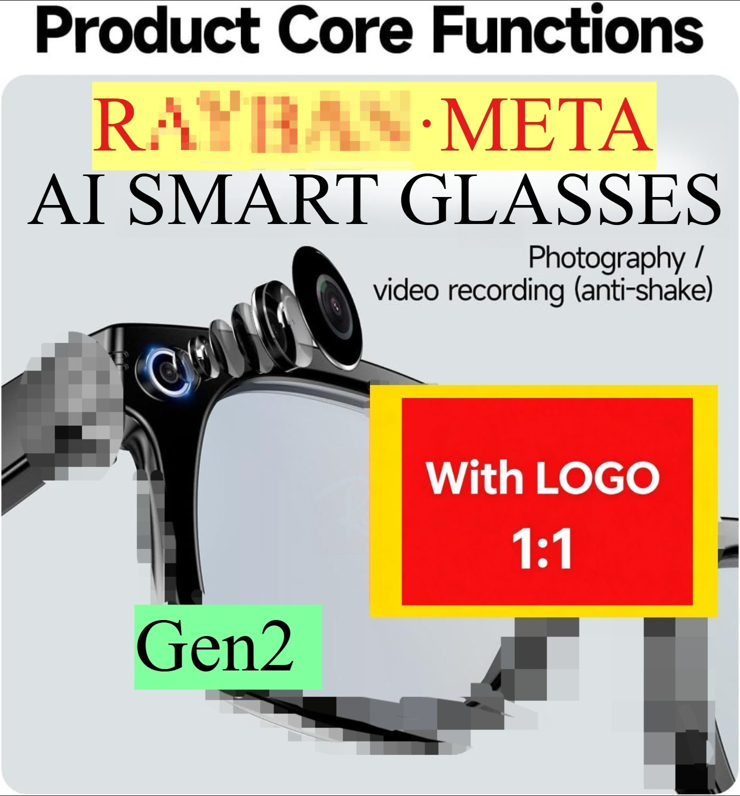META AI Smart Glasses 1:1 Top Quality Gen2 With RB LOGO HD Camera Photograph Control Voice Recording Translation Bluetooth Call Sports Waterproof-image-1103701032