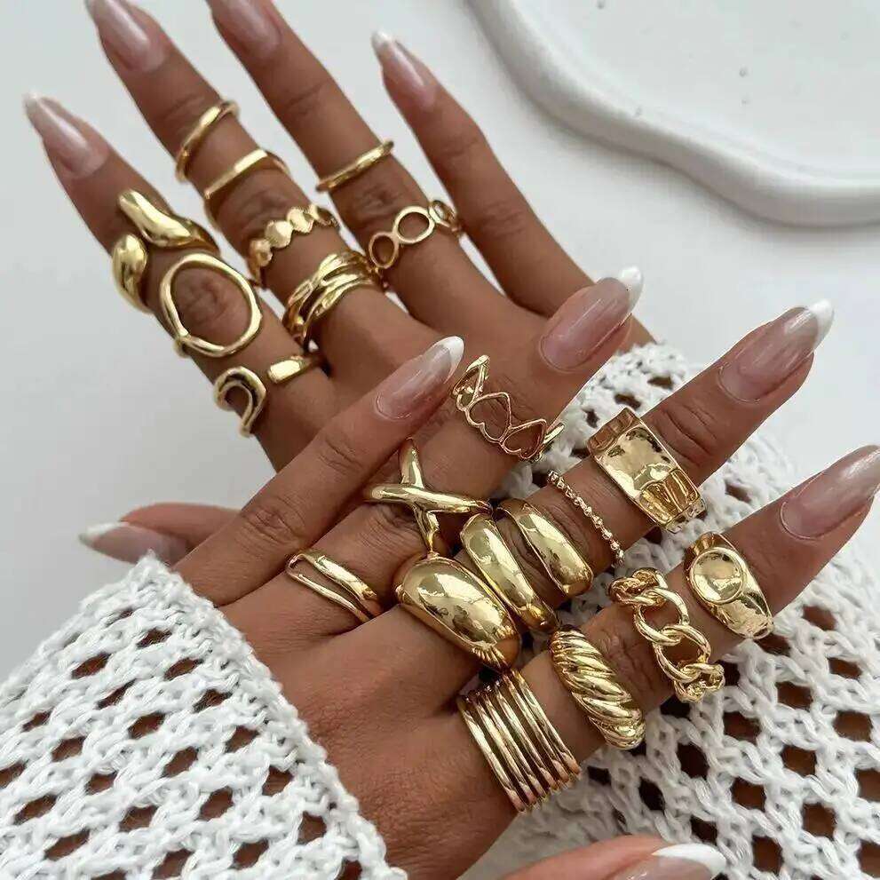 Ingemark 20Pcs/Set Punk Chunky Metal Open Women Trend Vintage Irregular Gold Color Geometric Rings Steampunk Jewelry Men
