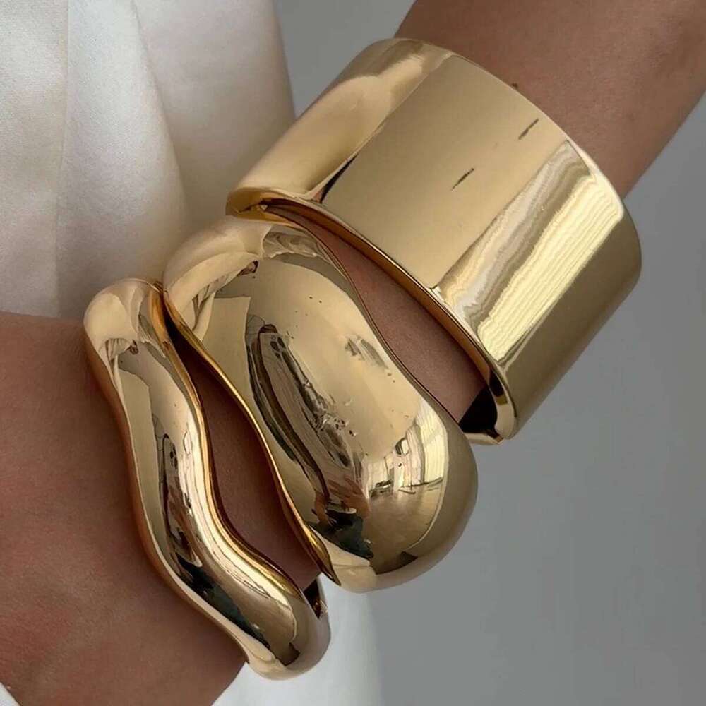 Ingemark Hip Hop Chunky Heavy Metal Bangles for Women Men Punk Gold Color Geometric Spring Bracelets Grunge Jewelry Gift