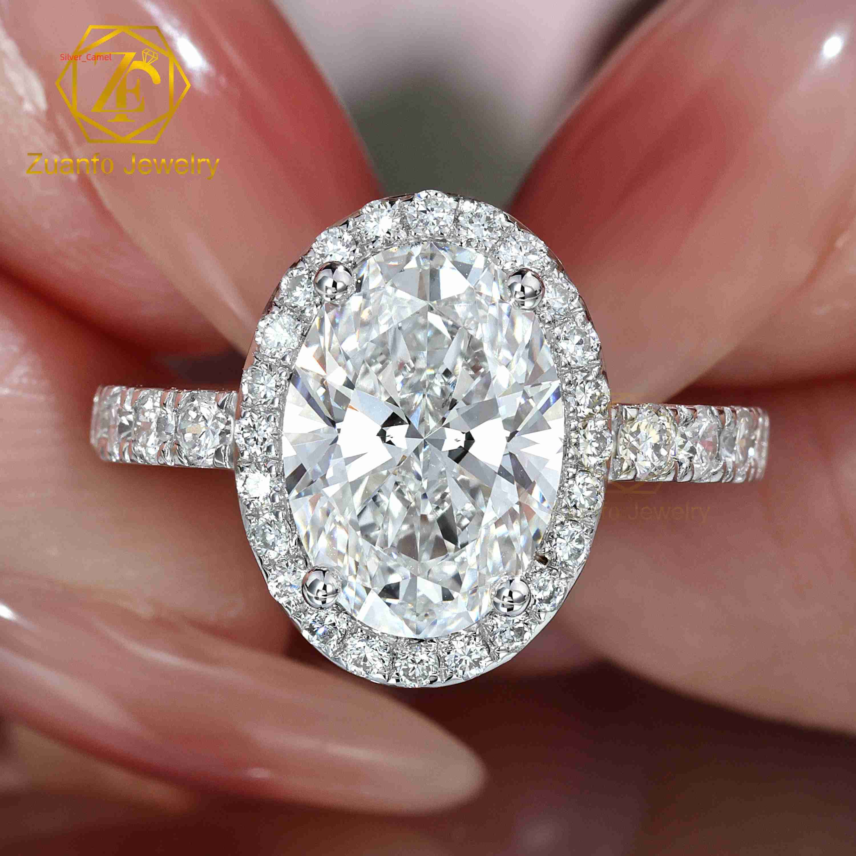 Fancy Wholesale Fine Jewelry Factory 18k Solid Gold IGI Certified 1ct-5ct Oval Cut Lab Grown Diamond Custom Large Diamond Ring