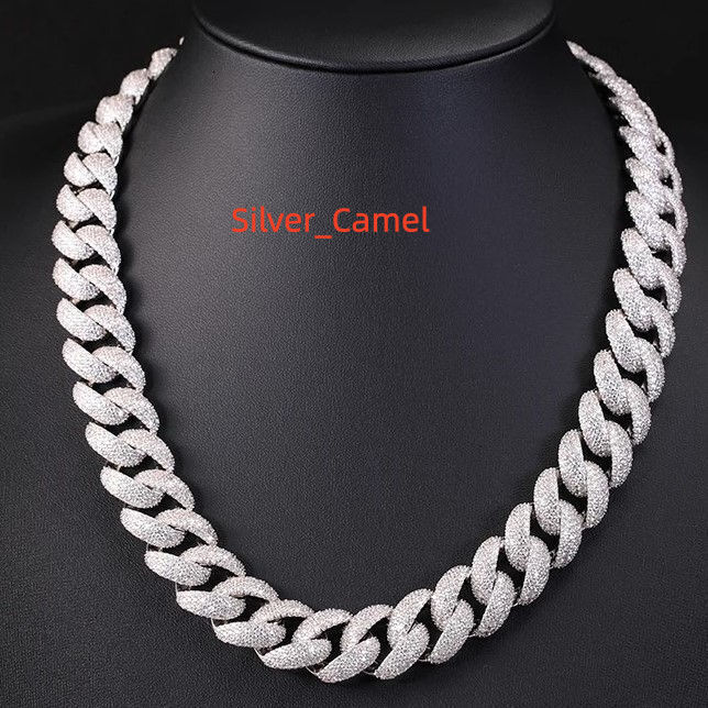 925 Sterling Silver D-E-F Color Iced VVS Moissanite Brilliant Cut IGI Certified Luxury Cuban Link Chain 14kt White Gold Plated