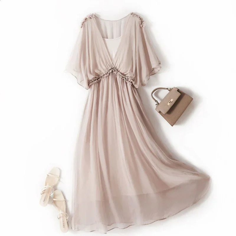 100 Silk Dress Fashion Summer Dresses For Women 2024 High Quality Casual Elegant Midi Vestido Feminino Lq 260604BANJIA