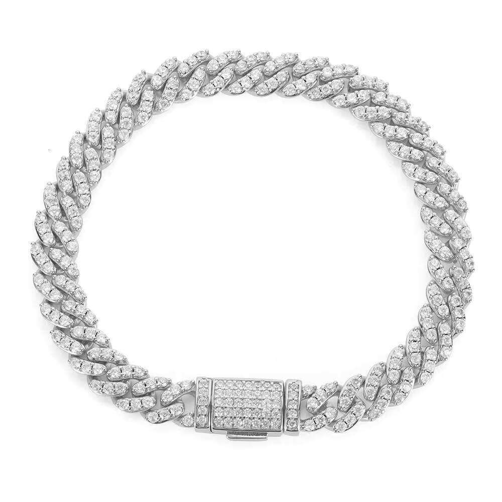 Wholesale 8mm Wide Iced Cuban Chain Bracelet Single Row Hip Hop Zircon Silver Gold Metal Color Plated for Party